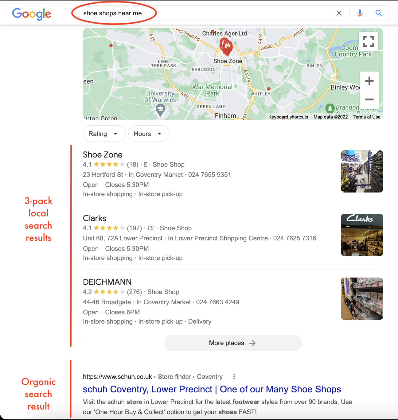 Google 3-pack local search results